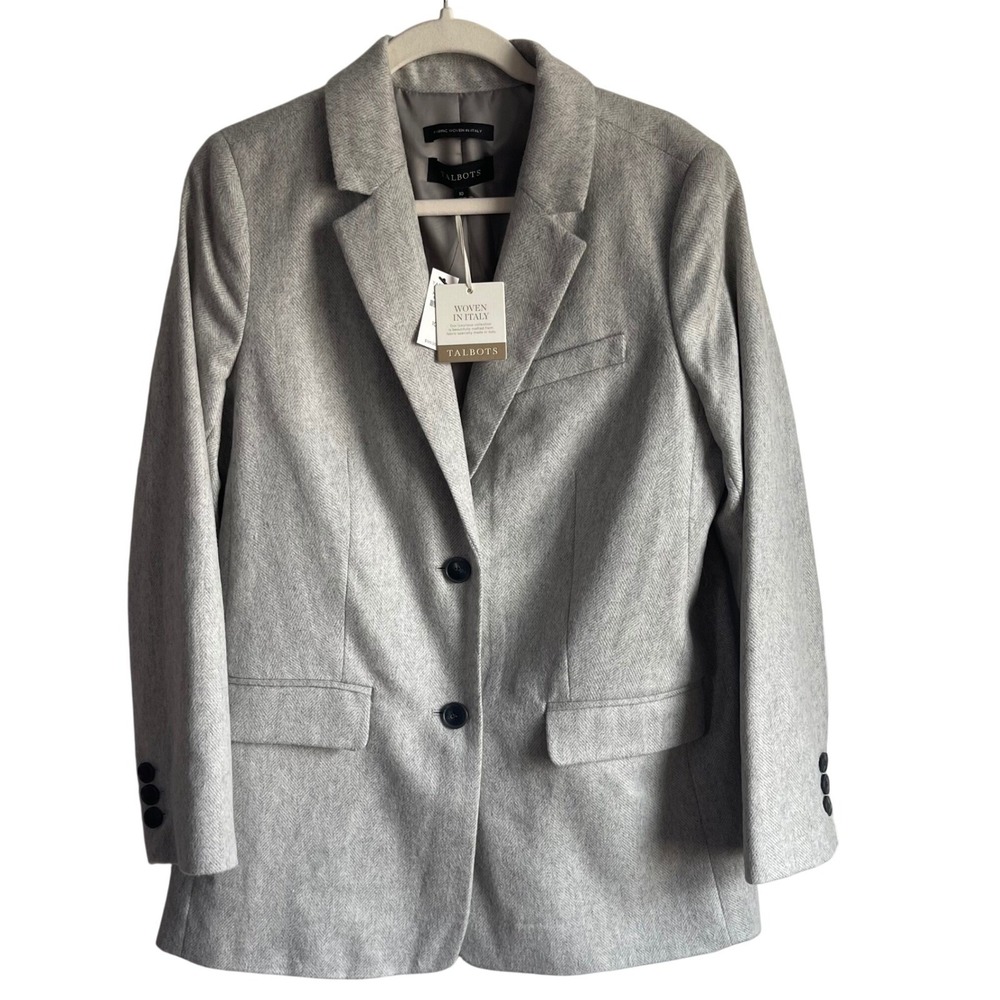NWT‎ Talbots Italian Wool Blazer 10 Gray Herringbone Woven in Italy Classic Work